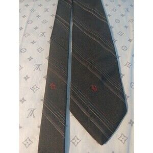 Vintage Christian Dior Men's Black Striped Woven Tie w/ Embroid Logo, Silk Blend